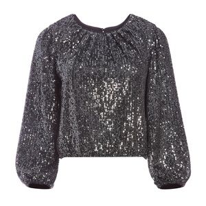 NWT Alice + Olivia Avila Sequin Crop Top in Gunmetal